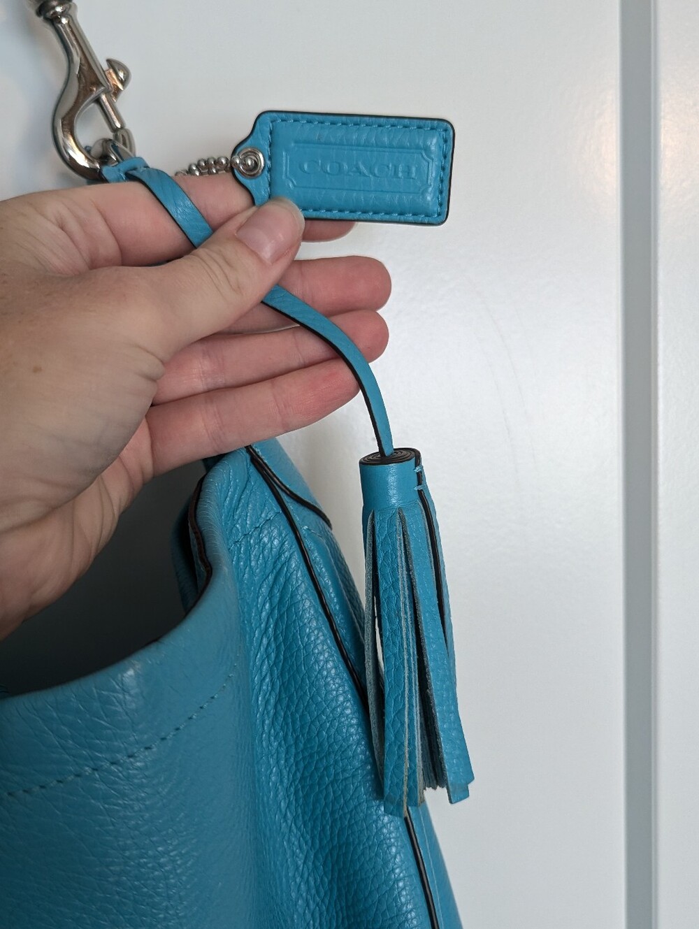Coach Avery Pebble Leather Hobo Shoulder Bag - Turquoise Blue - Picture 7 of 10
